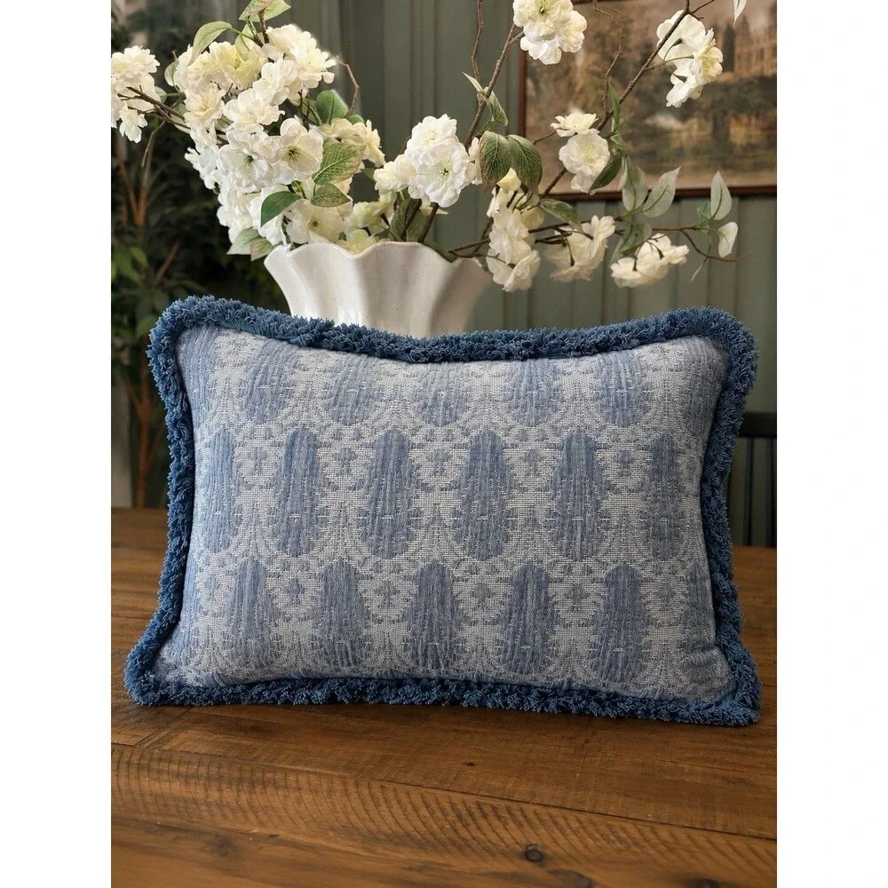 Lumbar Woven Shell Block with Fringe Edge Throw Pillow Blue - Threshold NEW